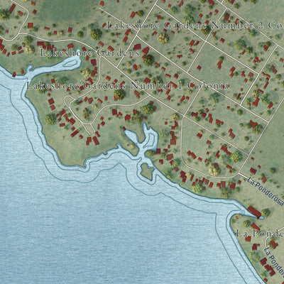 Close-up of the map of Lakeshore Gardens-Hidden Acres, Texas print showing street and building detail