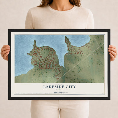 Map of Lakeside City, Texas, 12 x 18 inch print in a black wood frame
