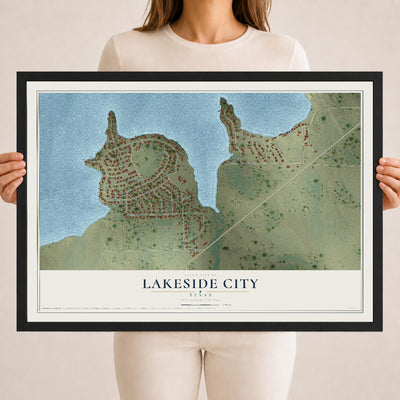 Map of Lakeside City, Texas, 18 x 24 inch print in a black wood frame