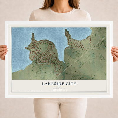 Map of Lakeside City, Texas, 18 x 24 inch print in a white wood frame