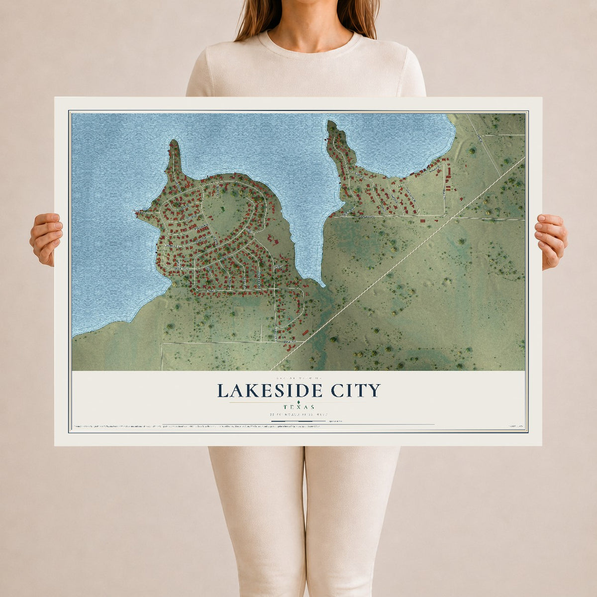 Map of Lakeside City, Texas, 24 x 36 inch unframed archival matte print