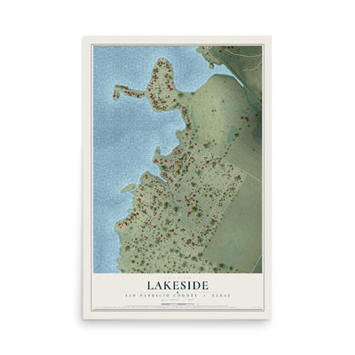 Map of Lakeside, San Patricio County, Texas, 12 x 18 inch unframed archival matte print