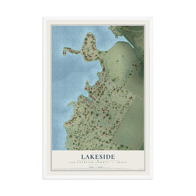 Map of Lakeside, San Patricio County, Texas, 12 x 18 inch print in a white wood frame