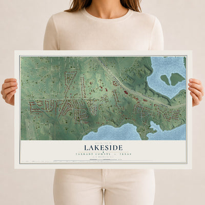 Map of Lakeside, Tarrant County, Texas, 12 x 18 inch unframed archival matte print