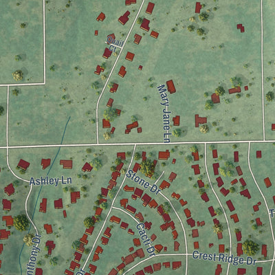 Second close-up of the map of Lakeside, Tarrant County, Texas print showing more streets and buildings