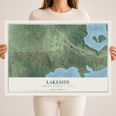 Map of Lakeside, Tarrant County, Texas, 18 x 24 inch unframed archival matte print
