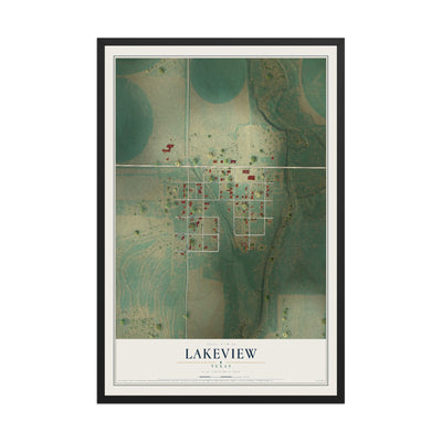 Map of Lakeview, Texas, 12 x 18 inch print in a black wood frame