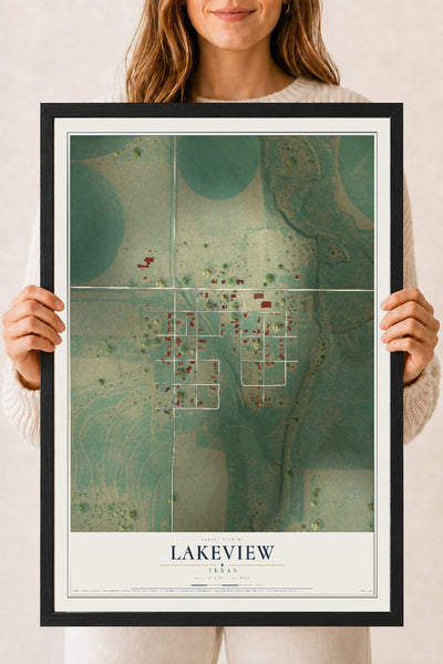 Map of Lakeview, Texas, 18 x 24 inch print in a black wood frame