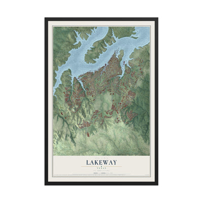 Map of Lakeway, Texas, 12 x 18 inch print in a black wood frame