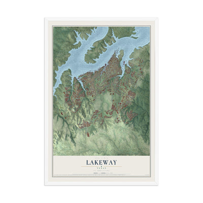 Map of Lakeway, Texas, 12 x 18 inch print in a white wood frame