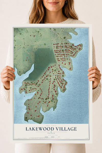 Map of Lakewood Village, Texas, 18 x 24 inch unframed archival matte print