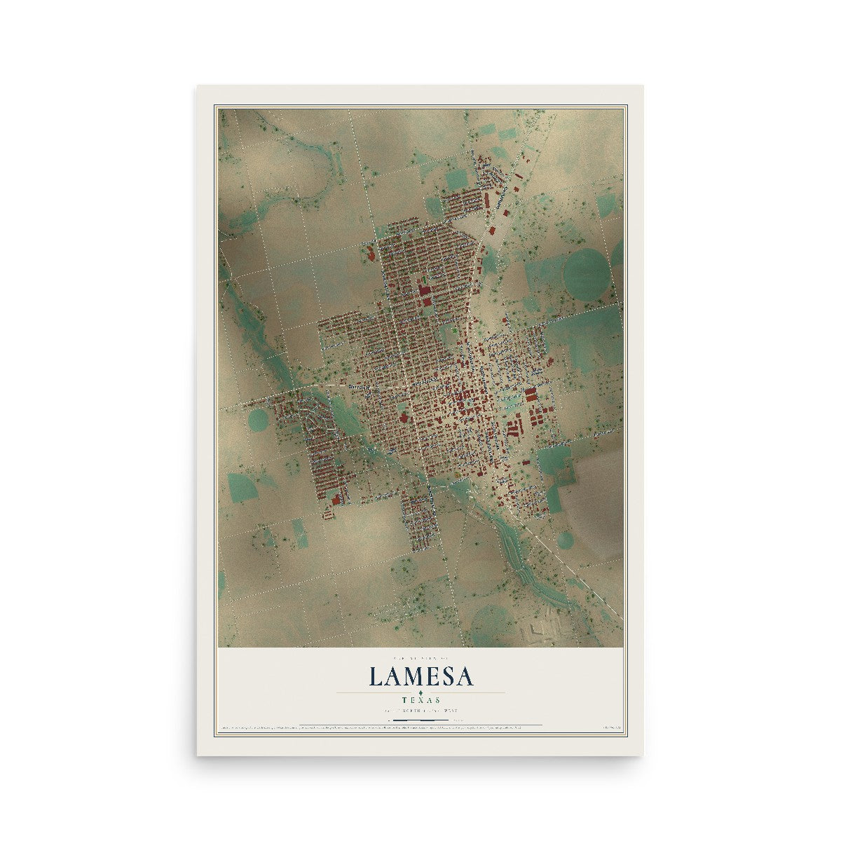 Map of Lamesa, Texas, 12 x 18 inch unframed archival matte print