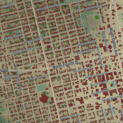 Close-up of the map of Lamesa, Texas print showing street and building detail
