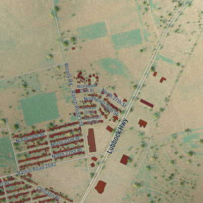 Second close-up of the map of Lamesa, Texas print showing more streets and buildings