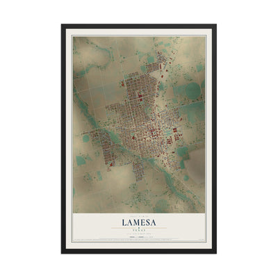 Map of Lamesa, Texas, 12 x 18 inch print in a black wood frame