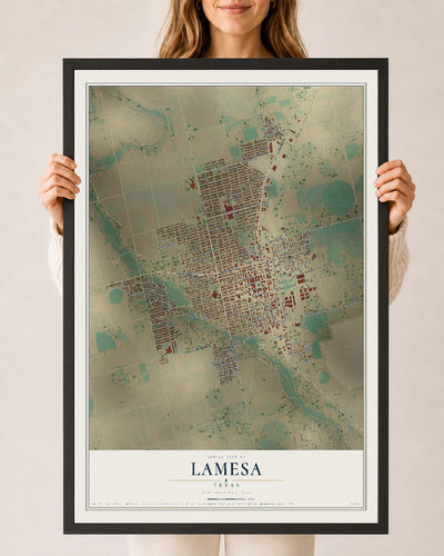 Map of Lamesa, Texas, 24 x 36 inch print in a black wood frame