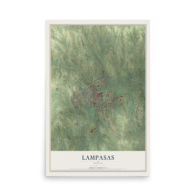 Map of Lampasas, Texas, 12 x 18 inch unframed archival matte print