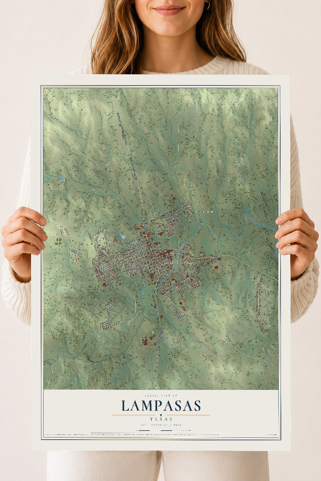 Map of Lampasas, Texas, 18 x 24 inch unframed archival matte print