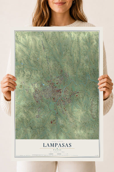 Map of Lampasas, Texas, 18 x 24 inch unframed archival matte print