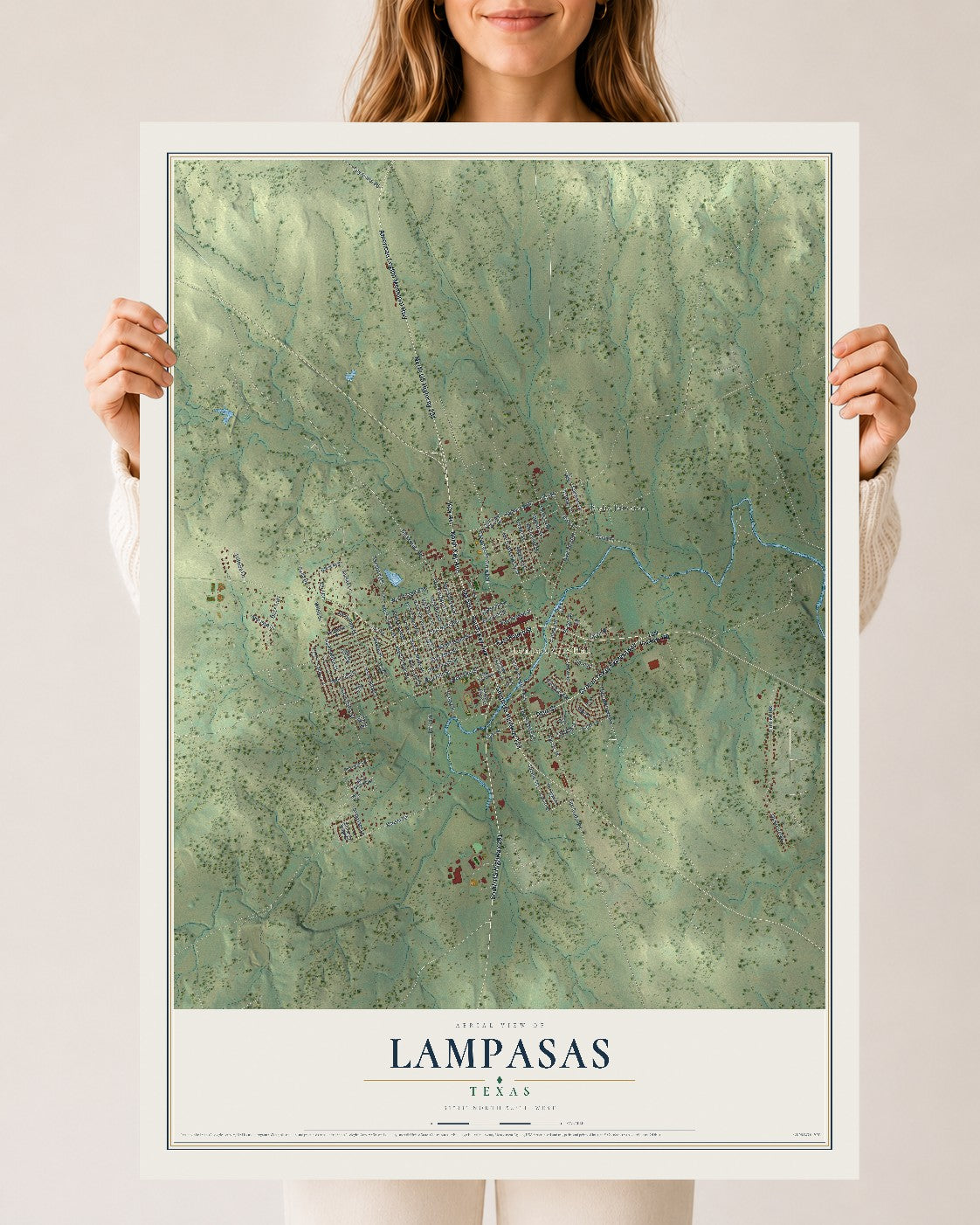 Map of Lampasas, Texas, 24 x 36 inch unframed archival matte print