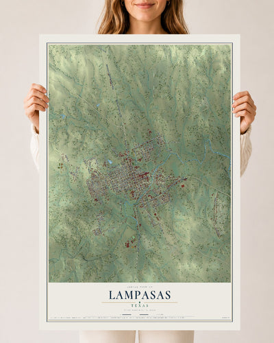 Map of Lampasas, Texas, 24 x 36 inch unframed archival matte print