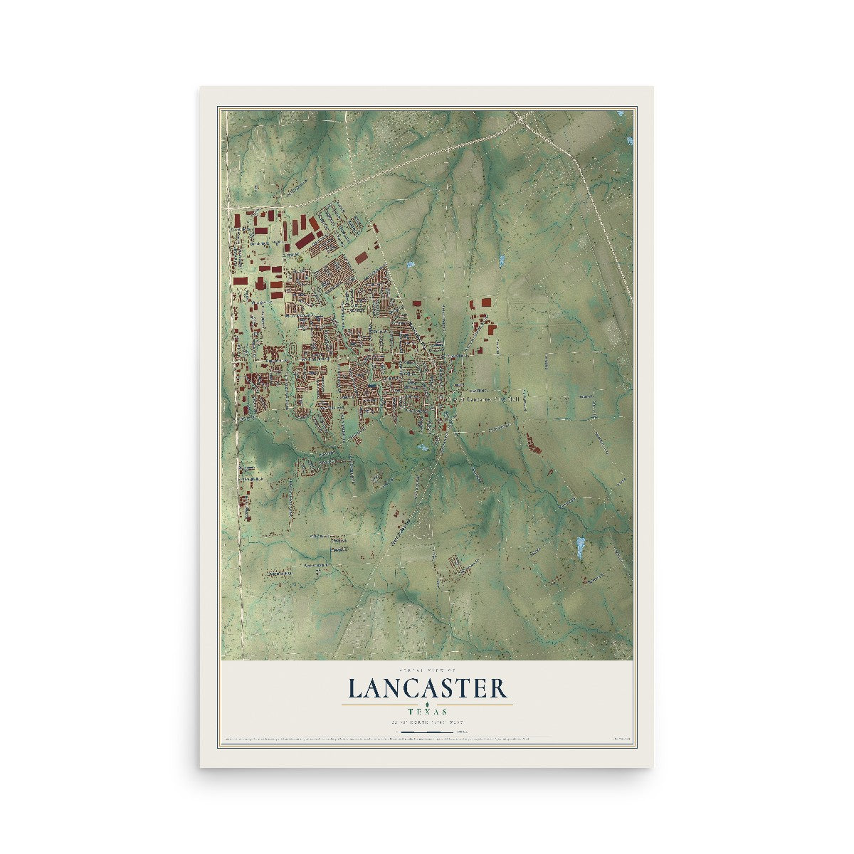 Map of Lancaster, Texas, 12 x 18 inch unframed archival matte print