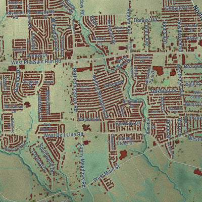 Close-up of the map of Lancaster, Texas print showing street and building detail