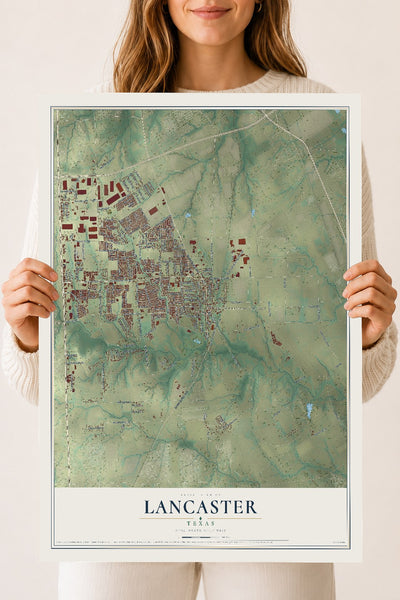 Map of Lancaster, Texas, 18 x 24 inch unframed archival matte print