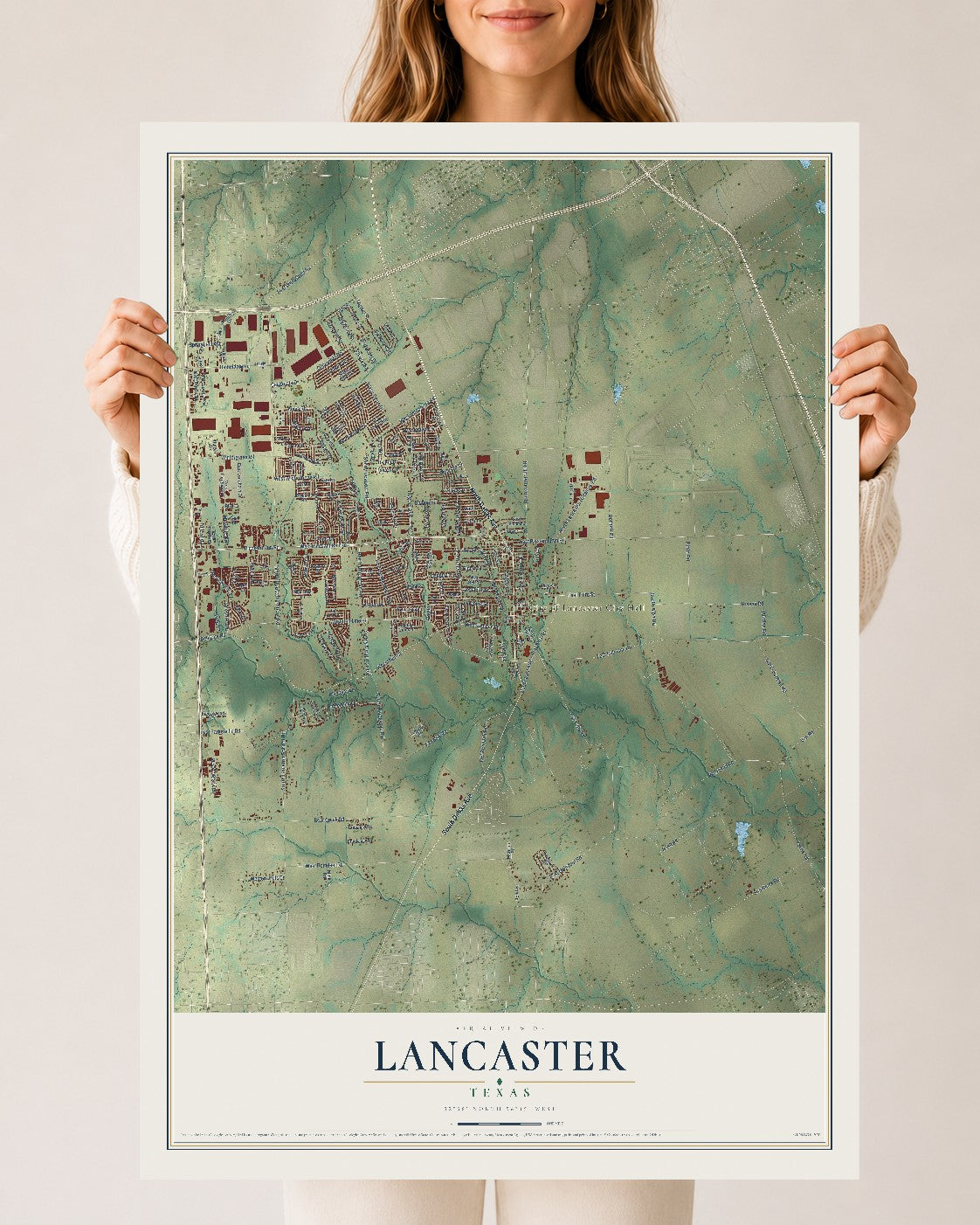 Map of Lancaster, Texas, 24 x 36 inch unframed archival matte print