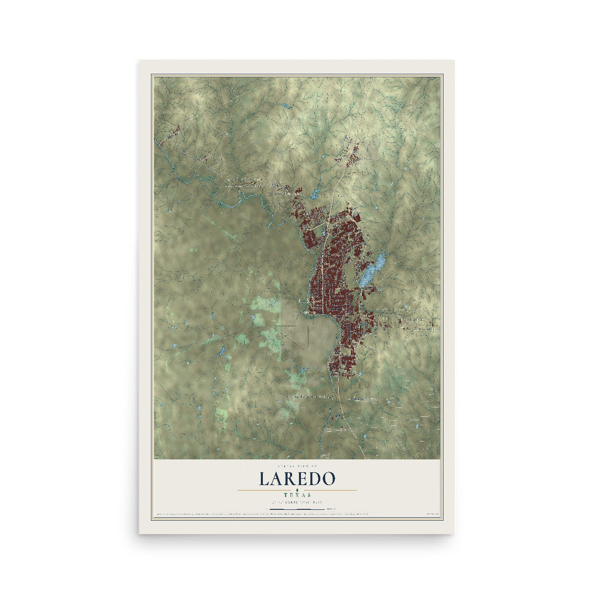 Map of Laredo, Texas, 12 x 18 inch unframed archival matte print