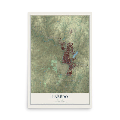 Map of Laredo, Texas, 12 x 18 inch unframed archival matte print
