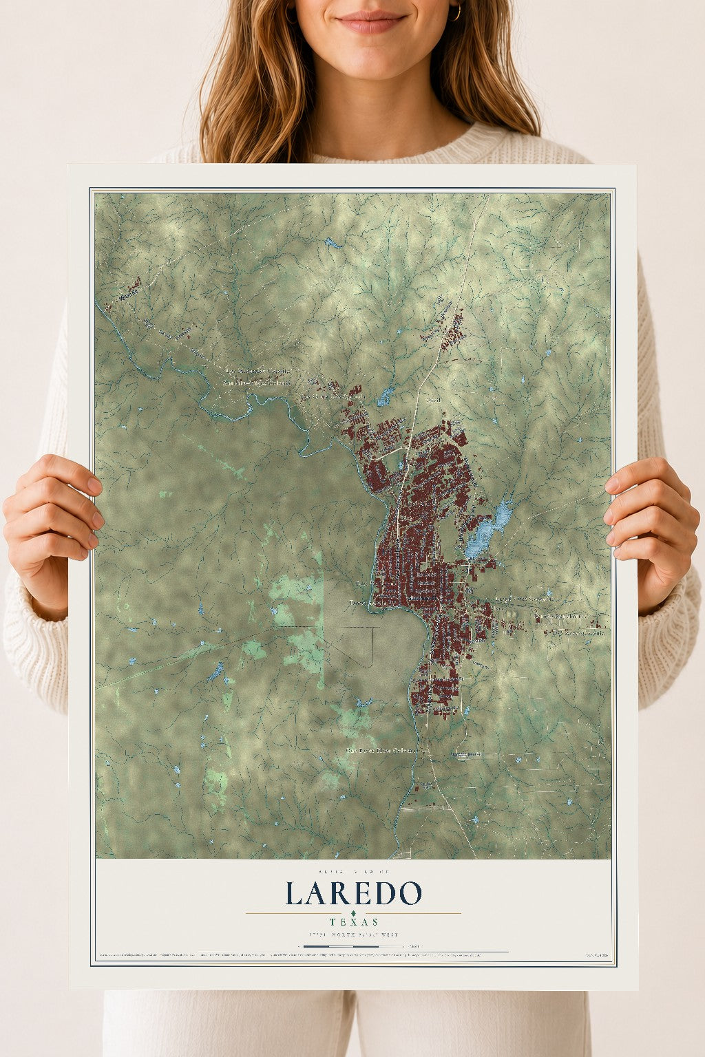 Map of Laredo, Texas, 18 x 24 inch unframed archival matte print