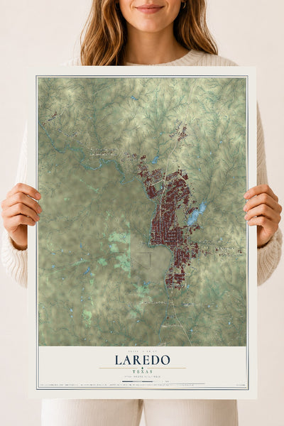Map of Laredo, Texas, 18 x 24 inch unframed archival matte print