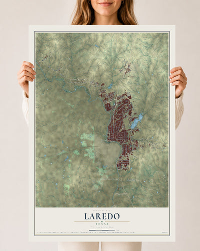 Map of Laredo, Texas, 24 x 36 inch unframed archival matte print