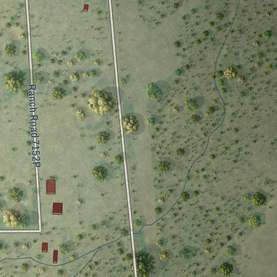 Close-up of the map of Las Pilas, Texas print showing street and building detail