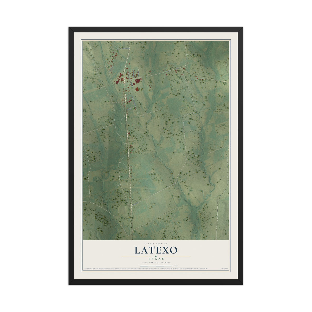 Map of Latexo, Texas, 12 x 18 inch print in a black wood frame
