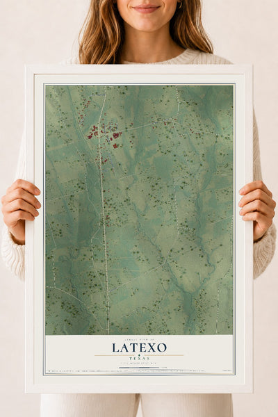 Map of Latexo, Texas, 18 x 24 inch print in a white wood frame