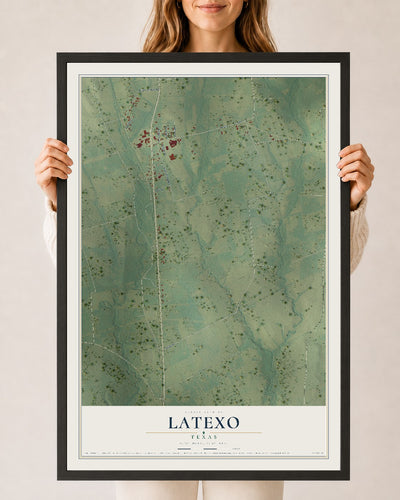 Map of Latexo, Texas, 24 x 36 inch print in a black wood frame