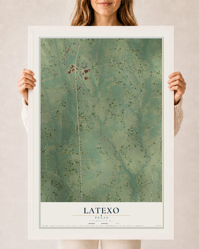 Map of Latexo, Texas, 24 x 36 inch print in a white wood frame