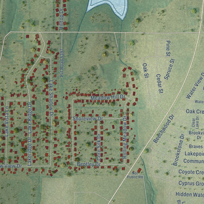 Second close-up of the map of Lavon, Texas print showing more streets and buildings