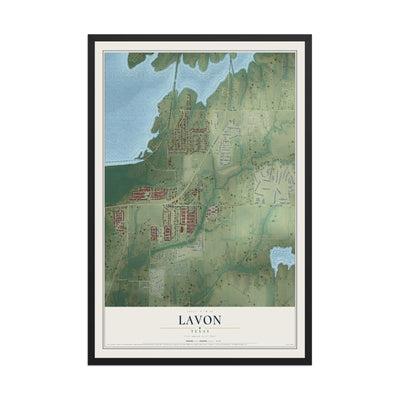 Map of Lavon, Texas, 12 x 18 inch print in a black wood frame