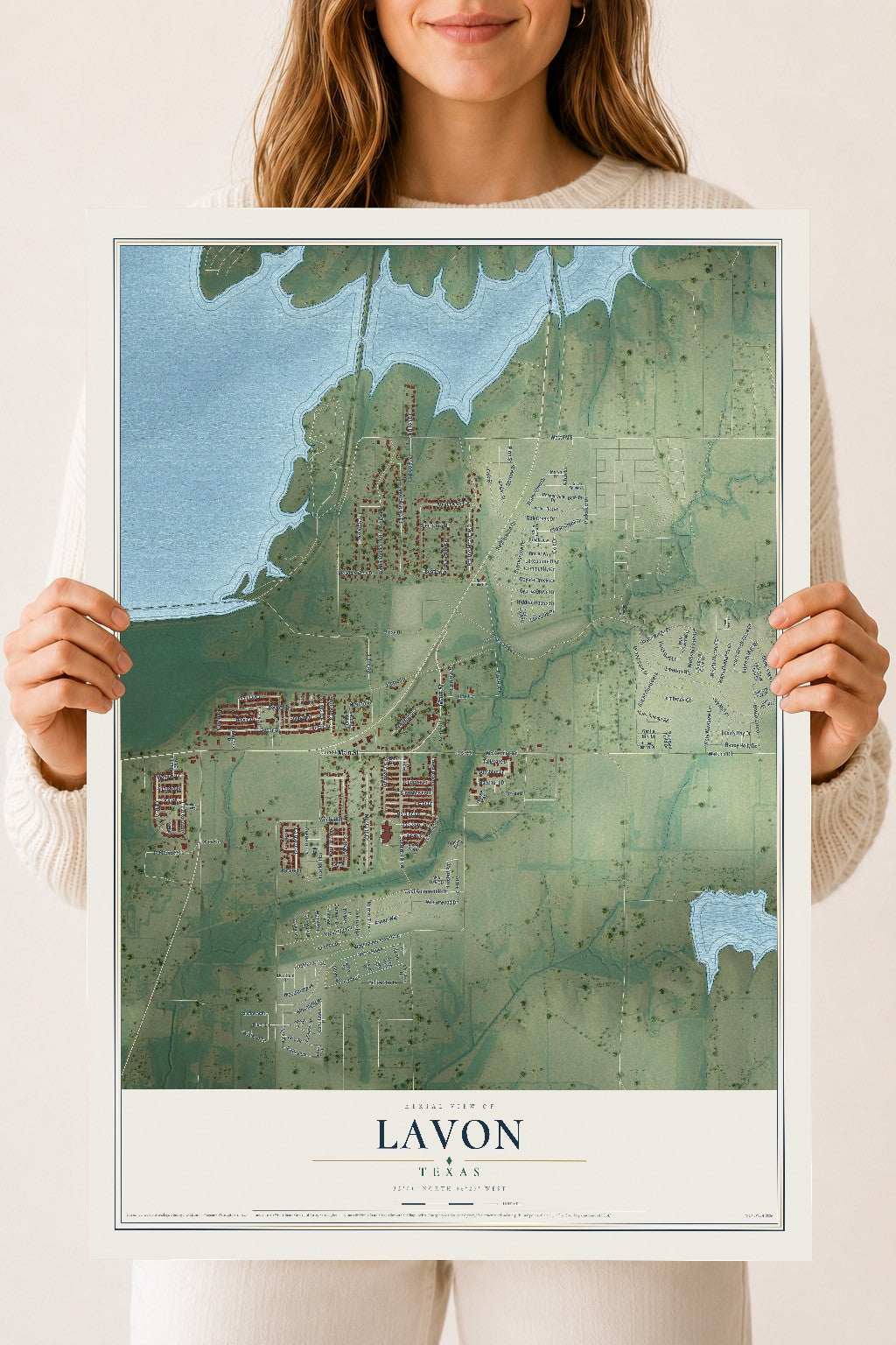 Map of Lavon, Texas, 18 x 24 inch unframed archival matte print
