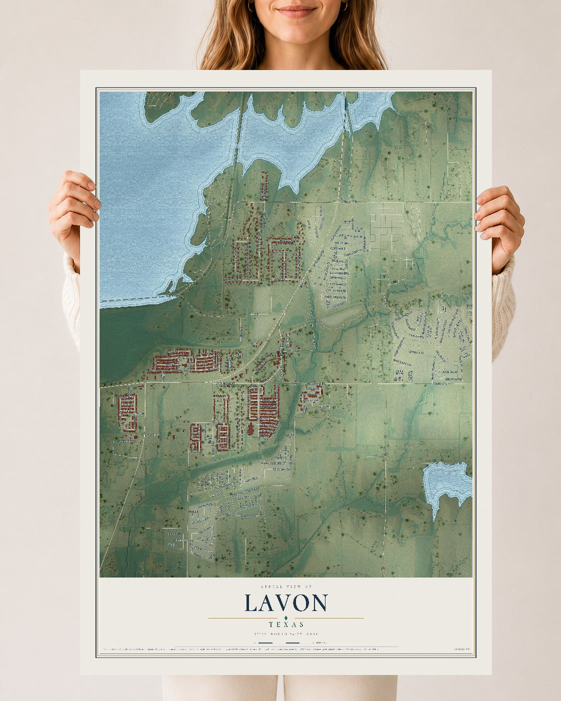 Map of Lavon, Texas, 24 x 36 inch unframed archival matte print
