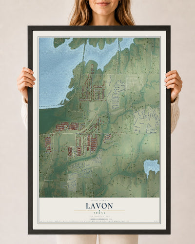Map of Lavon, Texas, 24 x 36 inch print in a black wood frame