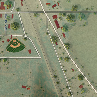 Second close-up of the map of Lawn, Texas print showing more streets and buildings