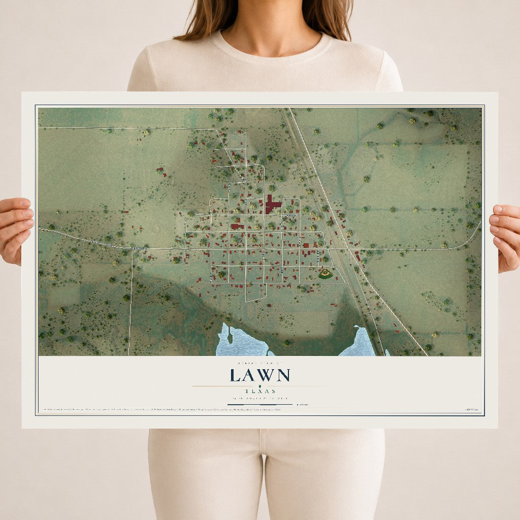 Map of Lawn, Texas, 18 x 24 inch unframed archival matte print