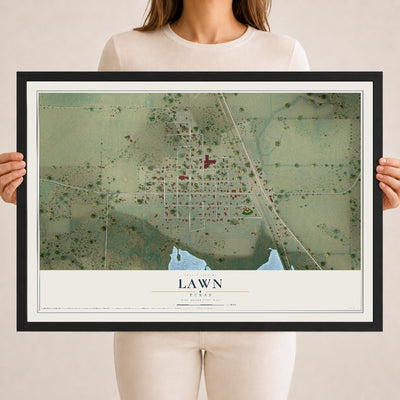 Map of Lawn, Texas, 18 x 24 inch print in a black wood frame