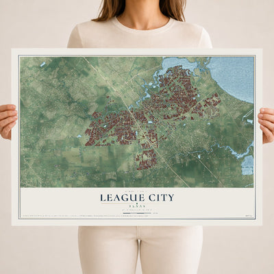 Map of League City, Texas, 18 x 24 inch unframed archival matte print