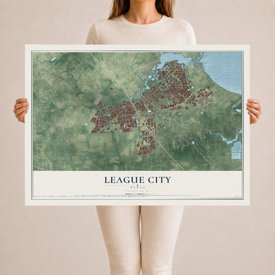 Map of League City, Texas, 24 x 36 inch unframed archival matte print