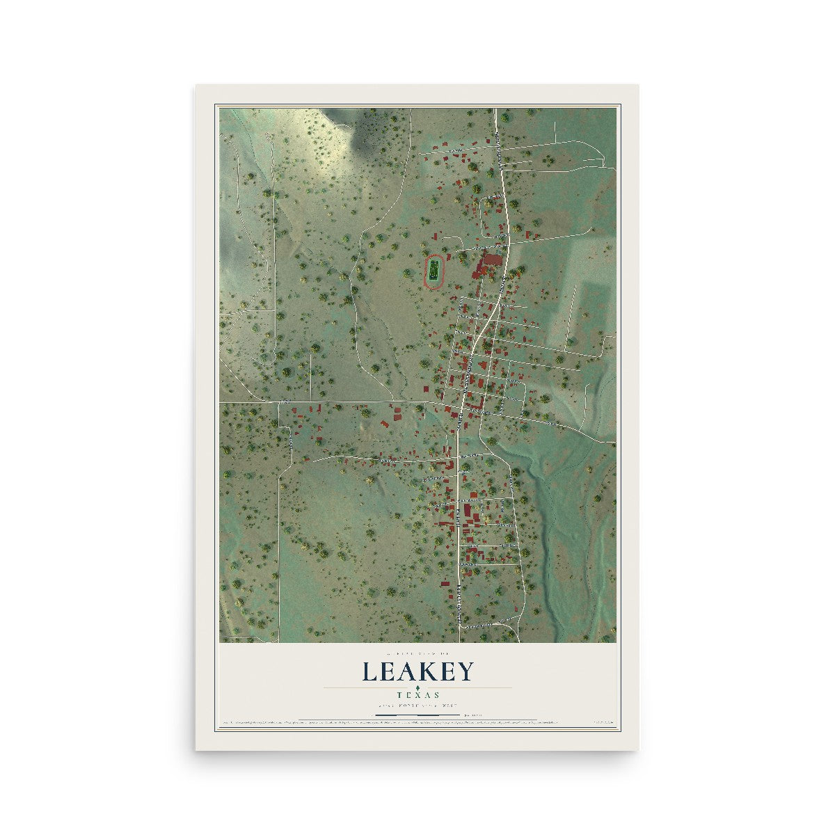 Map of Leakey, Texas, 12 x 18 inch unframed archival matte print